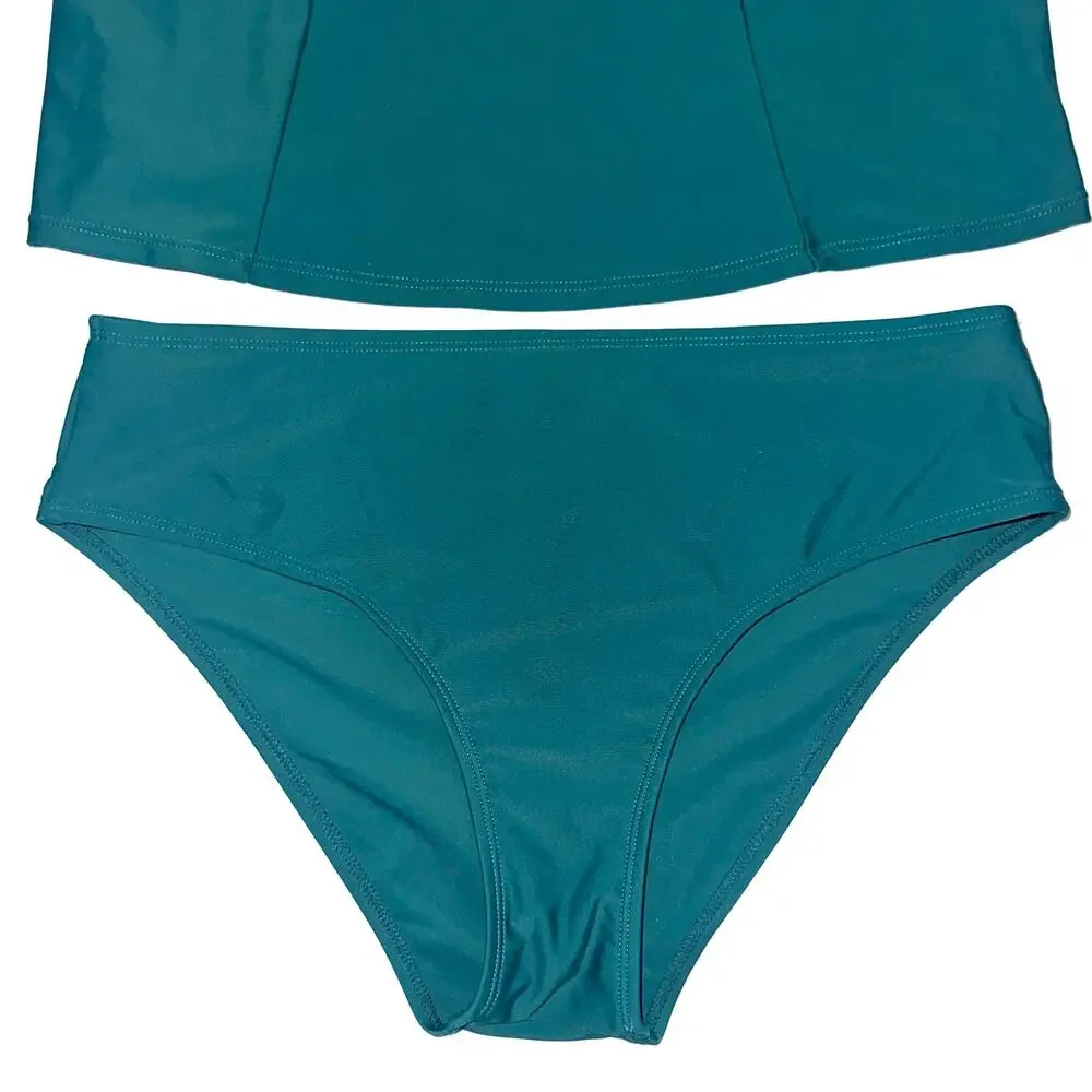 NWT Cupshe Green V-Neck Square Ring Two Piece Tankini Swimsuit Set Size M